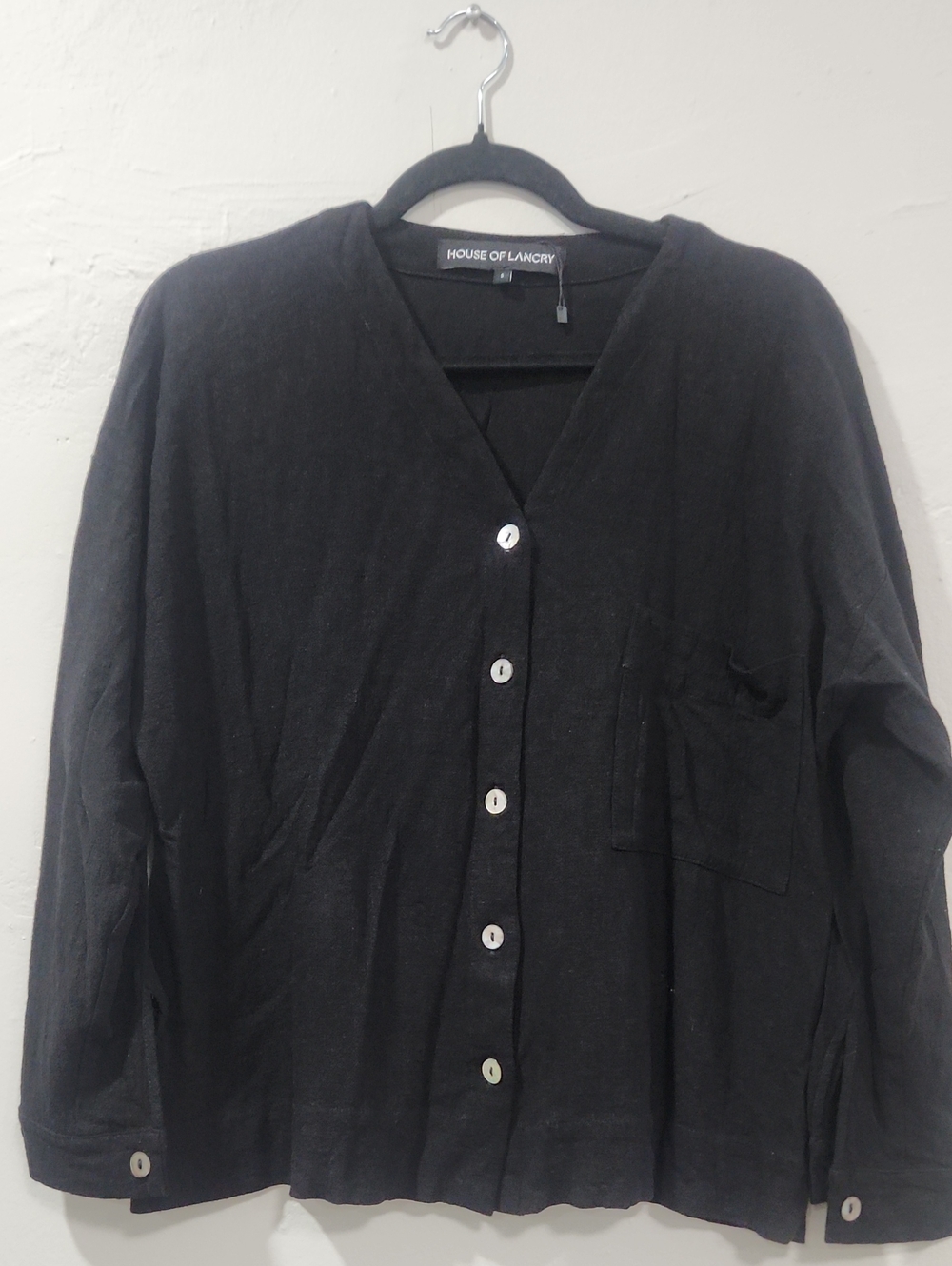 Black V-Neck Button-Front Blouse